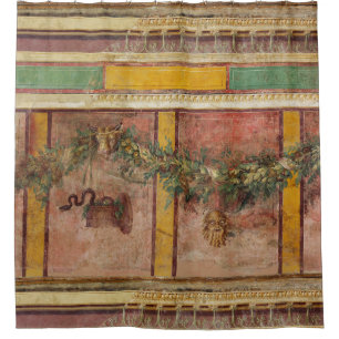 RIDEAUX DE DOUCHE FRESQUE ROMAINE ANTIQUE,MASQUE DE SATYRE,GUIRLANDE