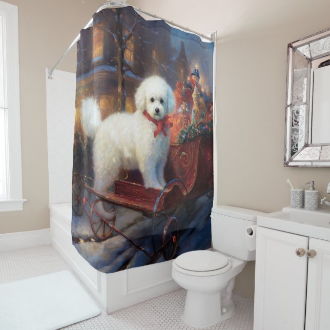 Rideaux De Douche Frise de Bichon Frise Festin de Noël (En situation)