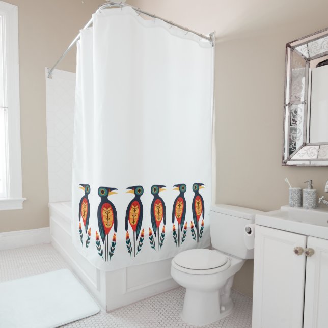 Rideaux De Douche frise ornithologique festive (En situation)