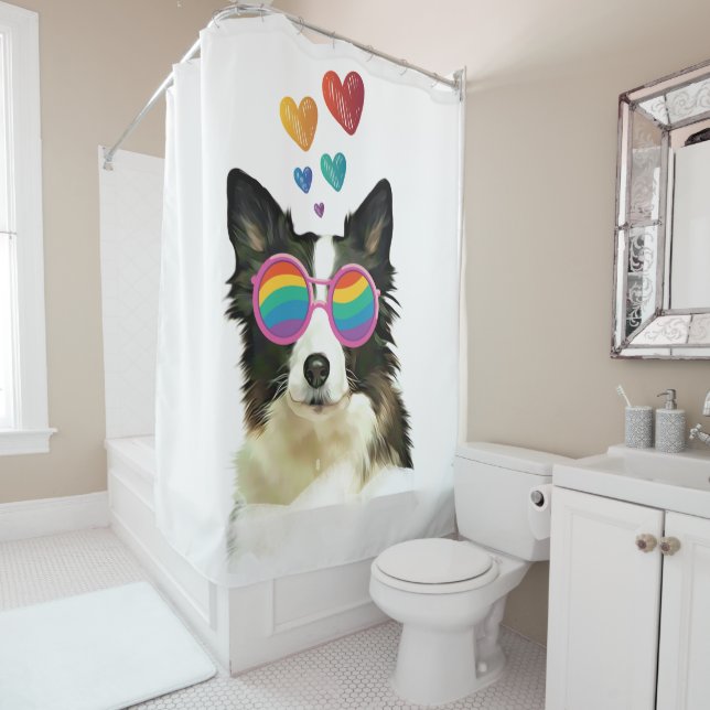 Rideaux De Douche Frontière Collie Chien avec Coeurs Saint-Valentin (En situation)