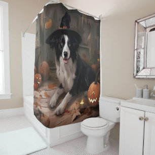 Rideaux De Douche Frontière Collie Citrouilles Halloween effroi
