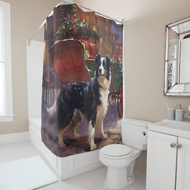 Rideaux De Douche Frontière Collie Festive de Noël (En situation)