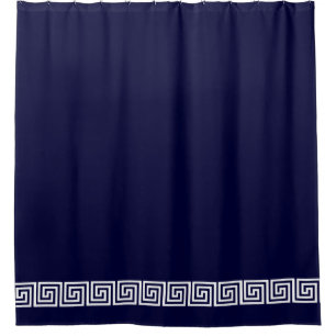 Rideaux De Douche Frontière principale grecque blanche sur le bleu