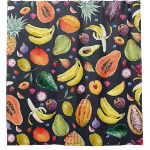 Rideaux De Douche Fruits tropicaux : Aquarelle Motif Multifruit.