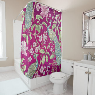 Rideaux De Douche Fuchsia Chinoiserie paon floral