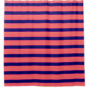 Rideaux De Douche Fuchsia et rayures jaunes avec bleu marine