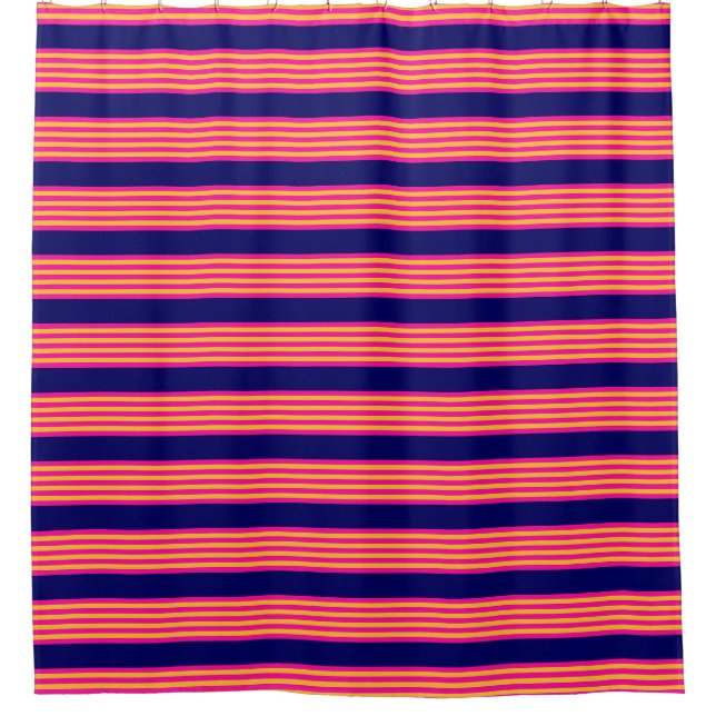 Rideaux De Douche Fuchsia et rayures jaunes avec bleu marine (Devant)