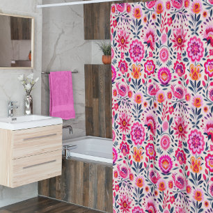 Rideaux De Douche Fuchsia Motif mexicain de fleurs