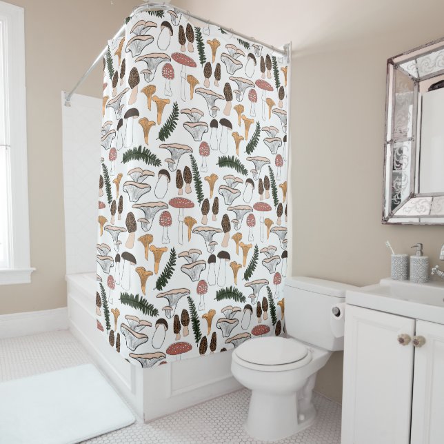 Rideaux De Douche Fun Fungi Champagne Motif de fougère (En situation)