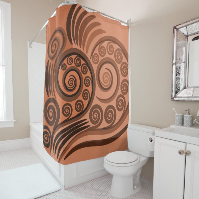 Rideaux De Douche Fun Terracotta Abstrait Fern Frond Motif (En situation)