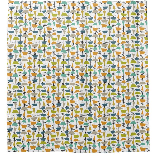 Rideaux De Douche Funky Hanging Squares & Triangles Mid Century (Devant)