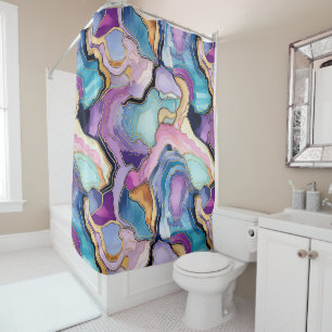 Rideaux De Douche Funky Purple Turq Mix Abstrait Geode Agate Motif