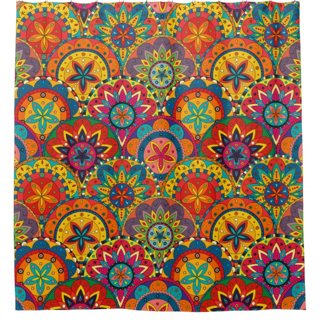 Rideaux De Douche Funky Retro couleur Motif Mandala (Devant)