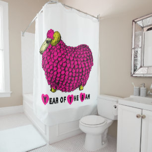 Rideaux De Douche Funky rose bélier chinois Année Zodiac Anniversair