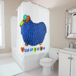 Rideaux De Douche Funny Bleu Bélier Chinois Année Zodiac Anniversair