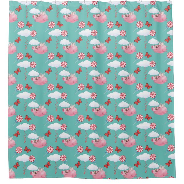 Rideaux De Douche Funny Flying Pig Motif (Devant)