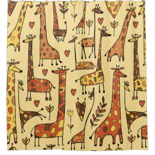Rideaux De Douche Funny giraffes sketch, seamless pattern your desig