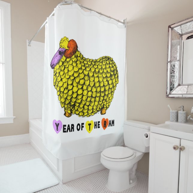 Rideaux De Douche Funny Yellow Ram chinois Année Zodiac Anniversaire (En situation)