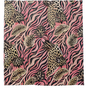 Rideaux De Douche Fusion d'imprimés d'animaux rose - Motif sans cout