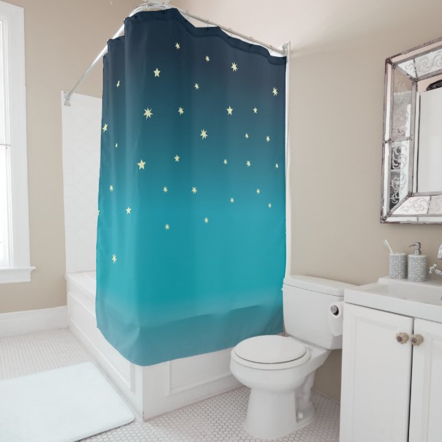 Rideaux De Douche Galaxie des étoiles bleues OMBRE (En situation)