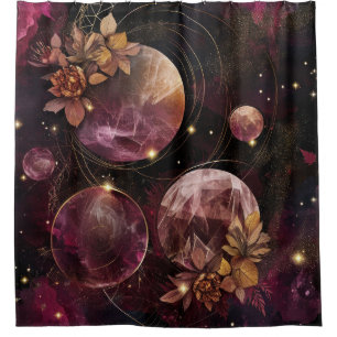 Rideaux De Douche Galaxie Mystique Cristal Planète Espace Violet