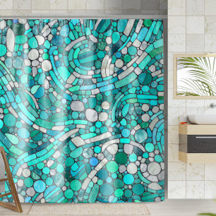 Rideaux De Douche Galets Mosaïque Art -Aquamarine et Pearl