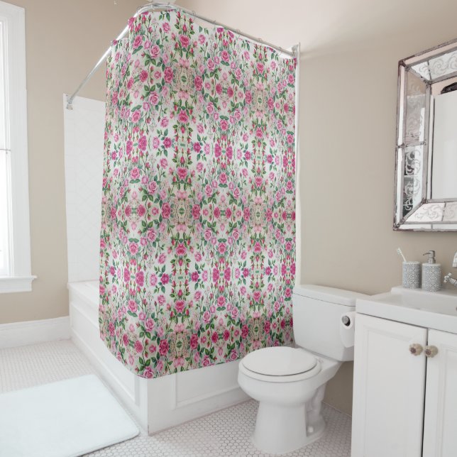 Rideaux De Douche Garden of Pink Roses Tiled (En situation)
