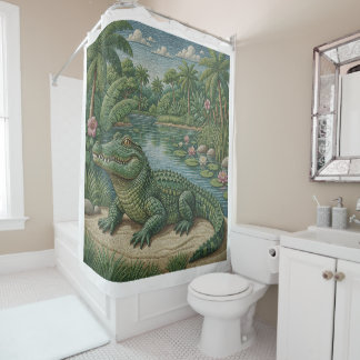 Rideaux De Douche Gardien des Zones Humides : Crocodile Brodé