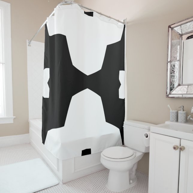 Rideaux De Douche Géométrie en gras noir et blanc (En situation)