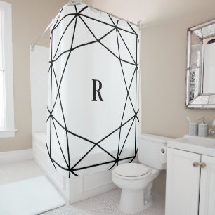 Rideaux De Douche Géométrie moderne en noir et blanc   Monogramme