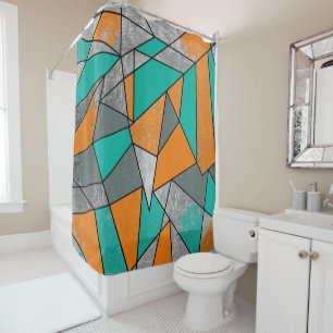 Rideaux De Douche Géométrique argenté gris turquoise orange rusti