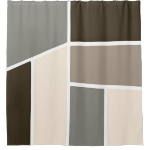 Rideaux De Douche Géométrique Brown, Taupe, Grey et Ivoire
