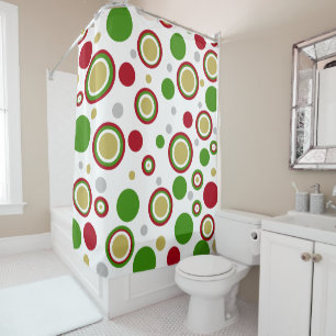 Rideaux De Douche Géométrique Rouge Vert Argent Or