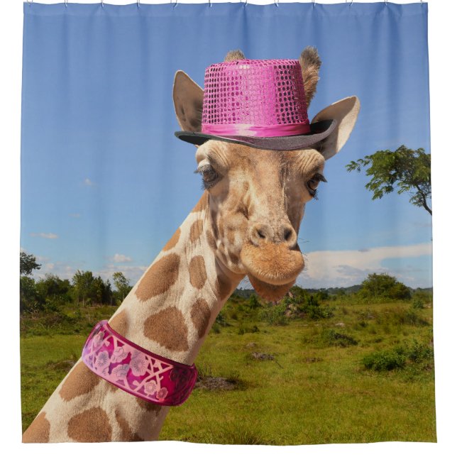 Rideaux De Douche Giraffe en casquette rose étincelant (Devant)