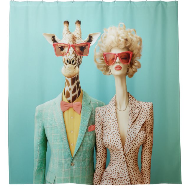 Rideaux De Douche Giraffe et femme élégante (Devant)