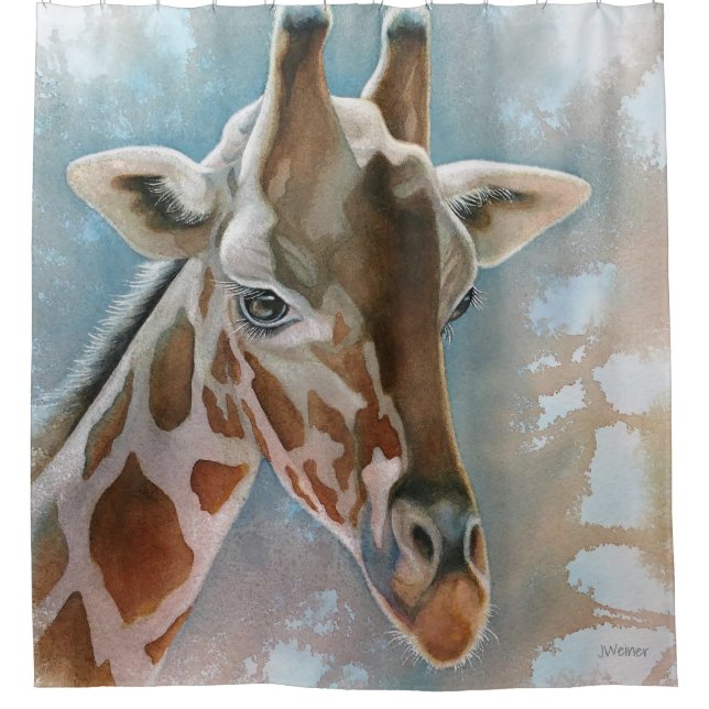 Rideaux De Douche Giraffe Portrait Animal Aquarelle Art (Devant)