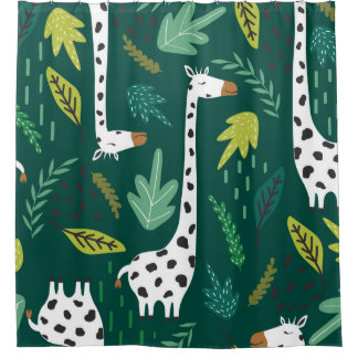 Rideaux De Douche Giraffes, feuille, fond dessiné à la main. Coloré