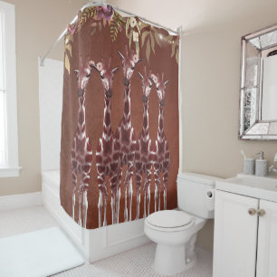 Rideaux De Douche Giraffes Giraffe Floral Rustique Brown Safari Chic