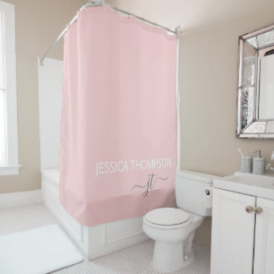 Rideaux De Douche Girl Blush Pink Moderne Simple Monogramme Nom