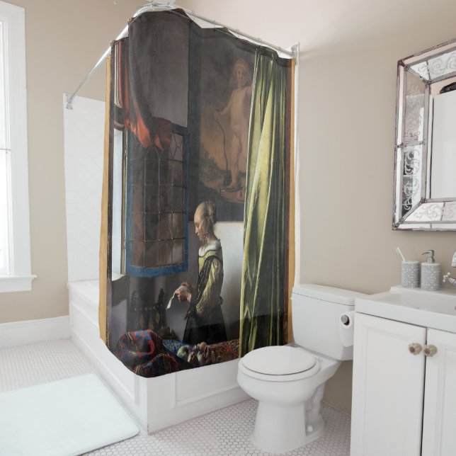 Rideaux De Douche Girl Reading a Letter à Open Window, Vermeer (En situation)