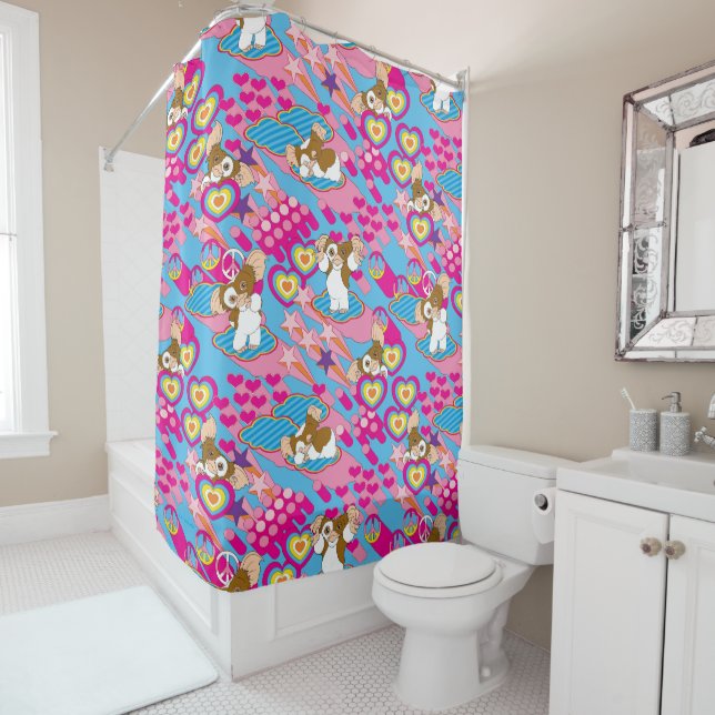 Rideaux De Douche Gizmo | Pink Peace & Love Motif (En situation)