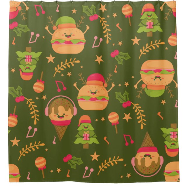 Rideaux De Douche glace de Noël moche père Noël hamburger (Devant)