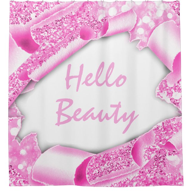 Rideaux De Douche Glam 3D Frame rose Fuchsia HELLO Girl (Devant)