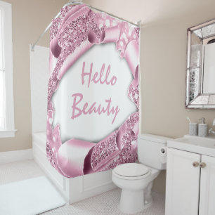 Rideaux De Douche Glam 3D Rose HELLO Girl