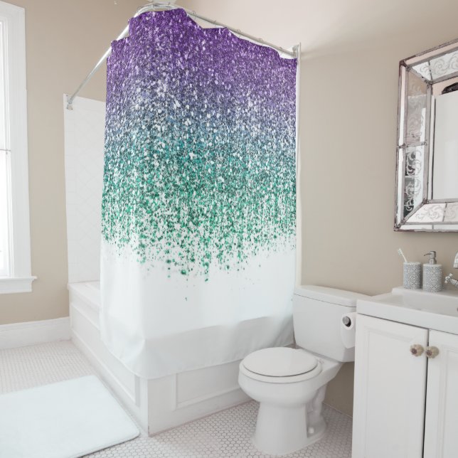 Rideaux De Douche Glam à Parties scintillant Turquoise pourpre (En situation)