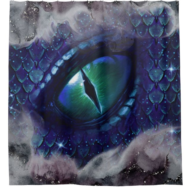 Rideaux De Douche Glam Enk Gothique Bleu Dragon Médiéval (Devant)