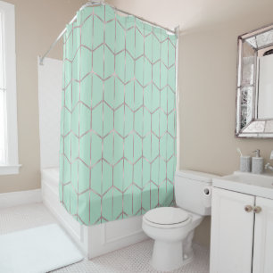 Rideaux De Douche Glam géométrique Rose Gold & Mint Chic Hexagon