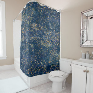 Rideaux De Douche Glam Moderne Éclaboussures Bleu Et Or