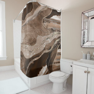 Rideaux De Douche Glam Parties scintillant or Brown en marbre Agate