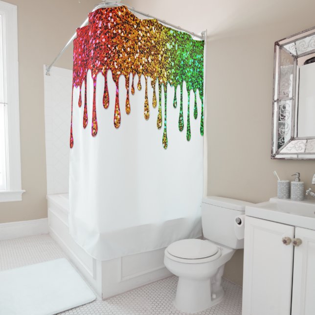 Rideaux De Douche Glam Rasta Rainbow Parties scintillant Drivers Whi (En situation)